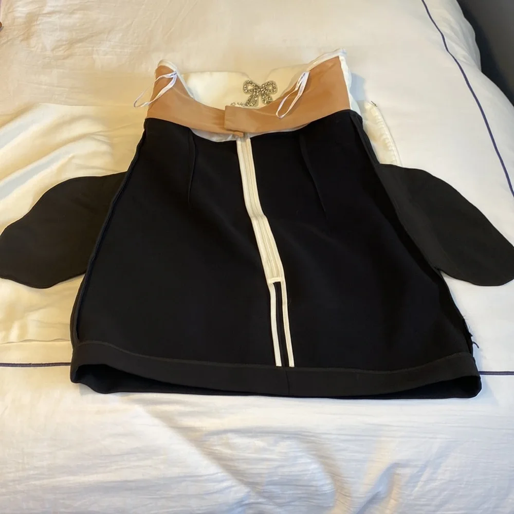 Self-Portrait Black And White Crepe Bow Mini Dress - Picture 11 of 14